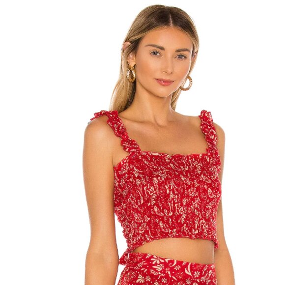 coolchange Red Smocked Ruffle Crop Top (S) - Picture 2 of 10